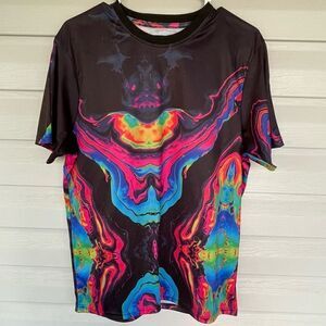 Super Shine by Drill Neon Psychedelic Skull Shirt Size M